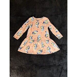Bluey Toddler Dress Size 4T Long Sleeve Pink Cartoon Character Play Dress